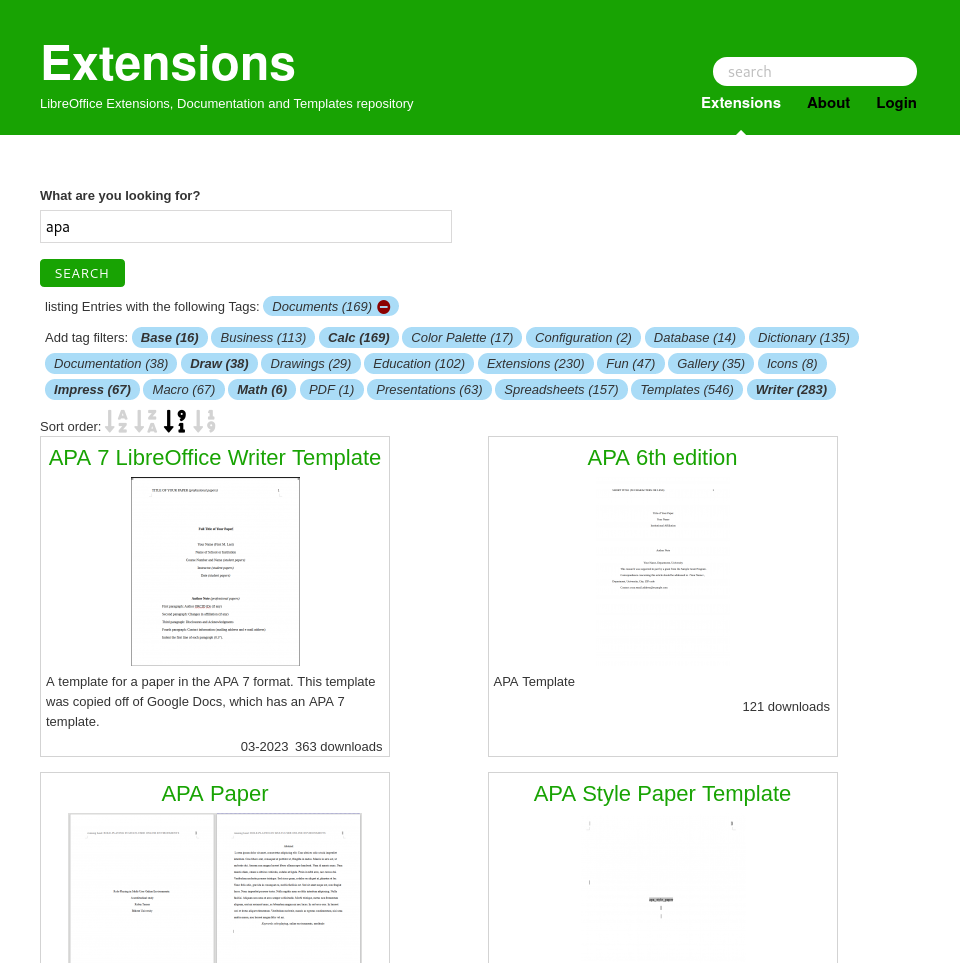 screenshot of the LibreOffice Templates website