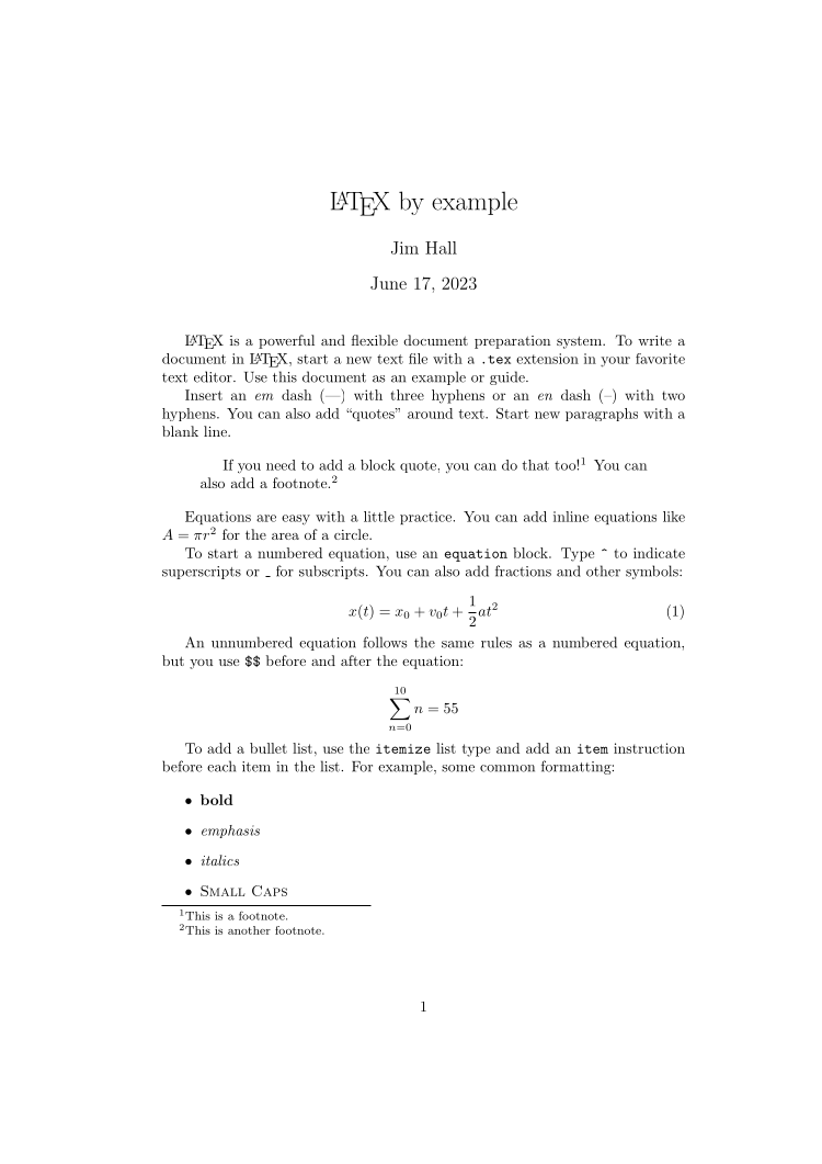 LaTeX sample output, page 1