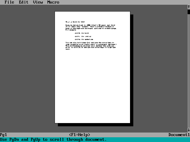 screenshot of Word for DOS