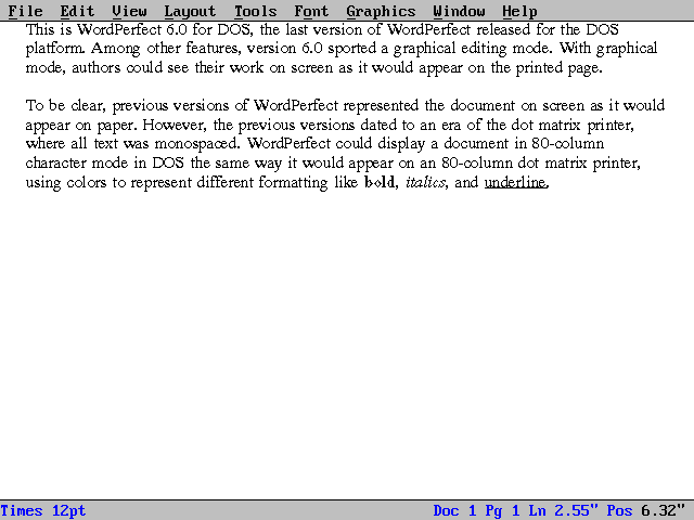 WordPerfect 6 in graphics mode