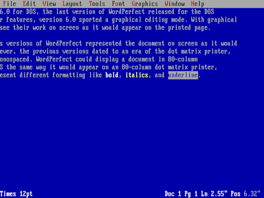 WordPerfect 6 character-mode formatting