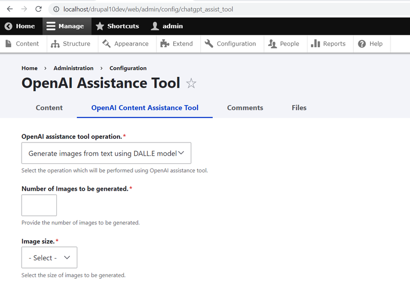Configuring the Content Assistance Tool on Drupal's Configuration page
