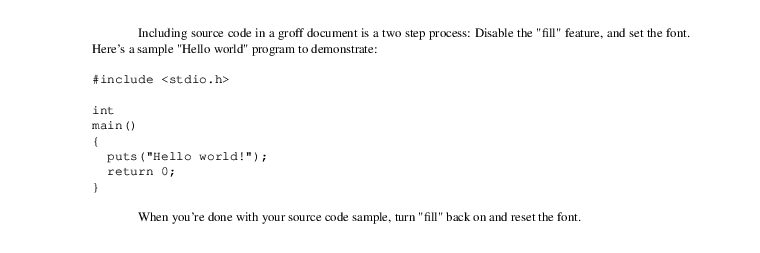 Sample code in groff