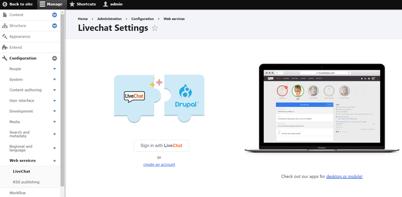 The module's settings page before authentication