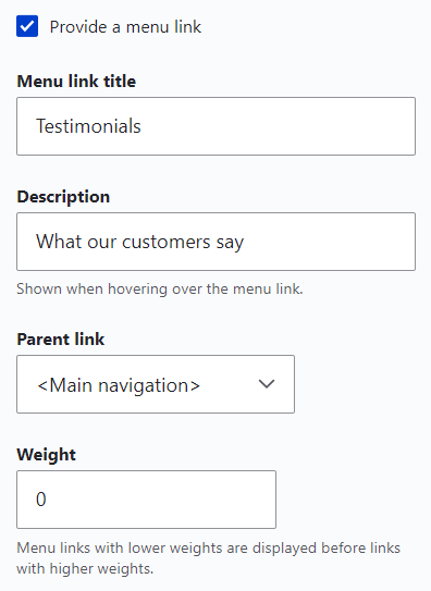 Adding a menu link from the content editing form