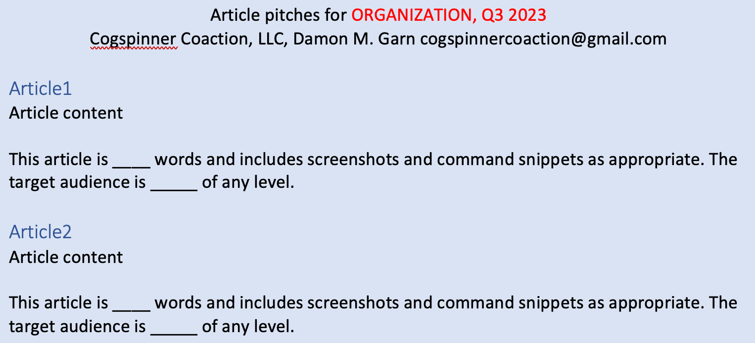 Sample of a pitch template