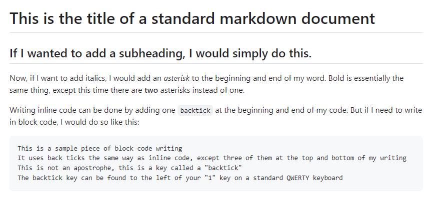 screenshot of Markdown output
