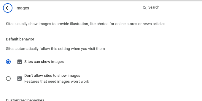 screenshot showing how to turn off images in Google Chrome