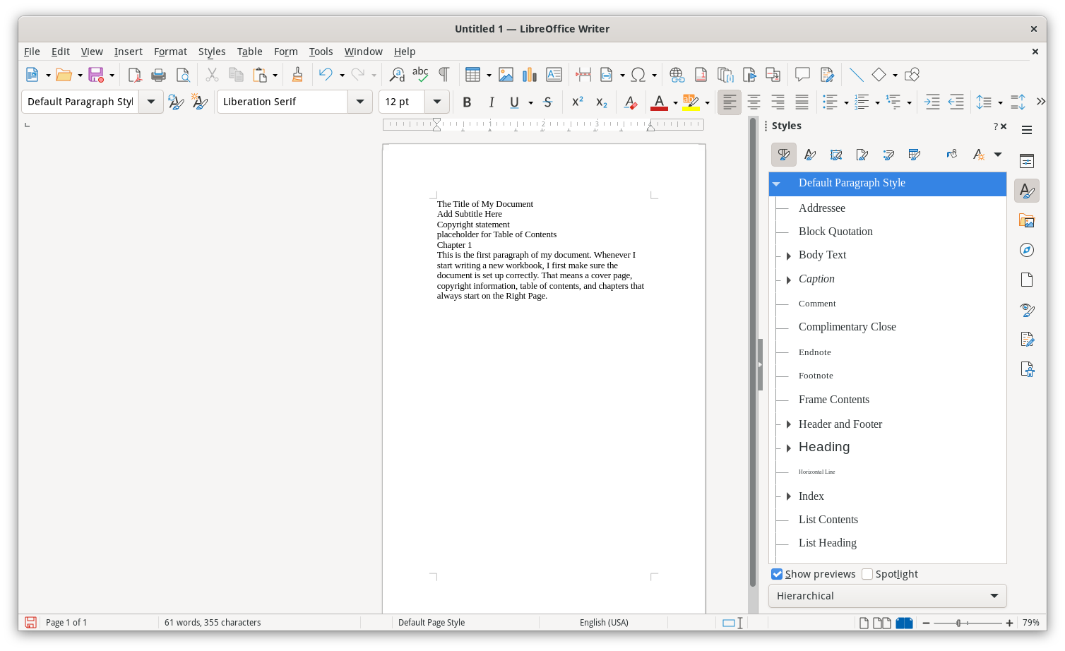 making a workbook in LibreOffice Writer