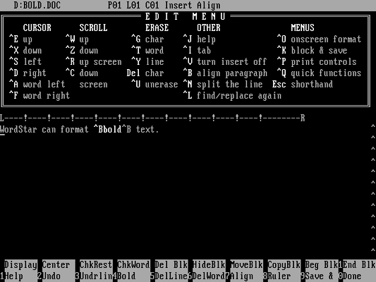 A WordStar 4.0 file with bold text