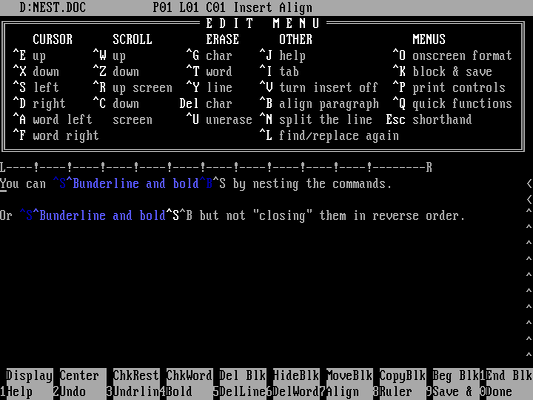 A WordStar 4.0 file with both underlined and bold text