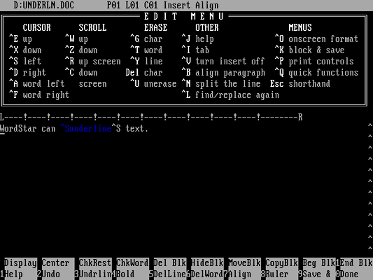 A WordStar 4.0 file with underlined text