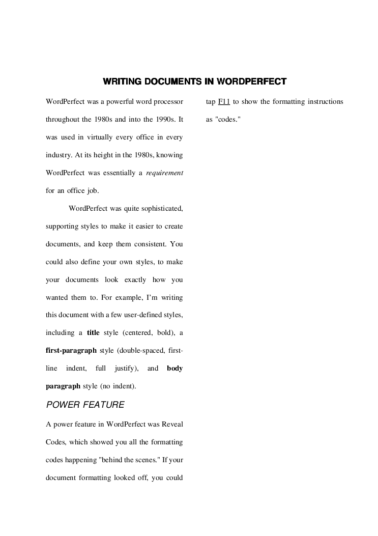 The sample document when printed in two-column format