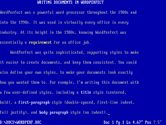 Sample WordPerfect document with styles