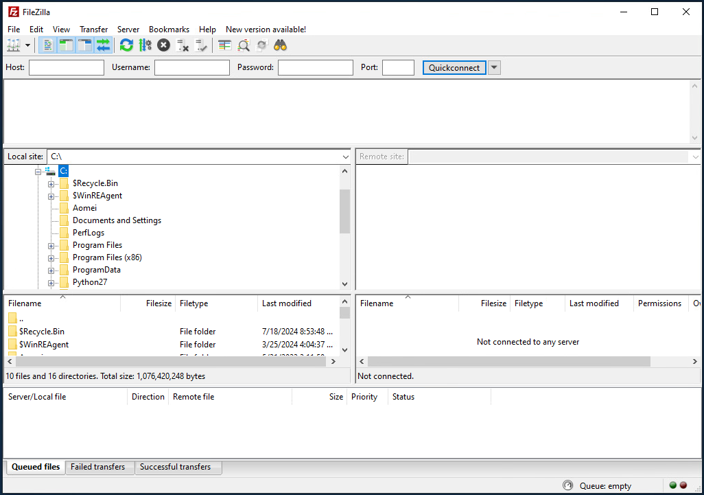 Filezilla transfer