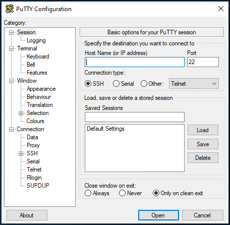 Putty secure shell