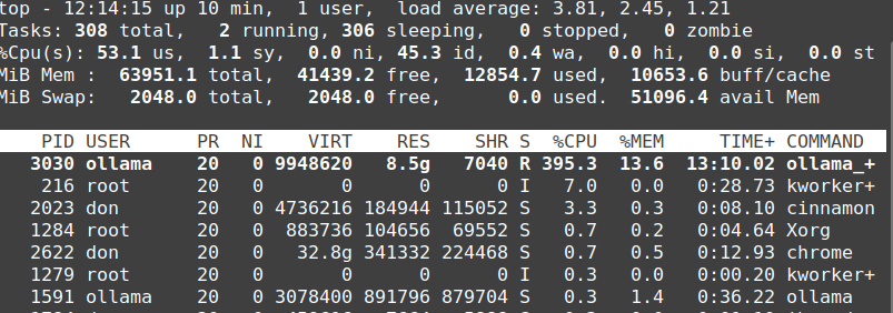 screenshot of the top command