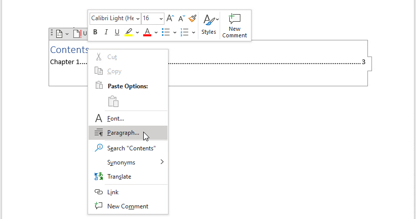 example in Microsoft Word