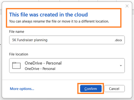 Saving a document to Microsoft's cloud