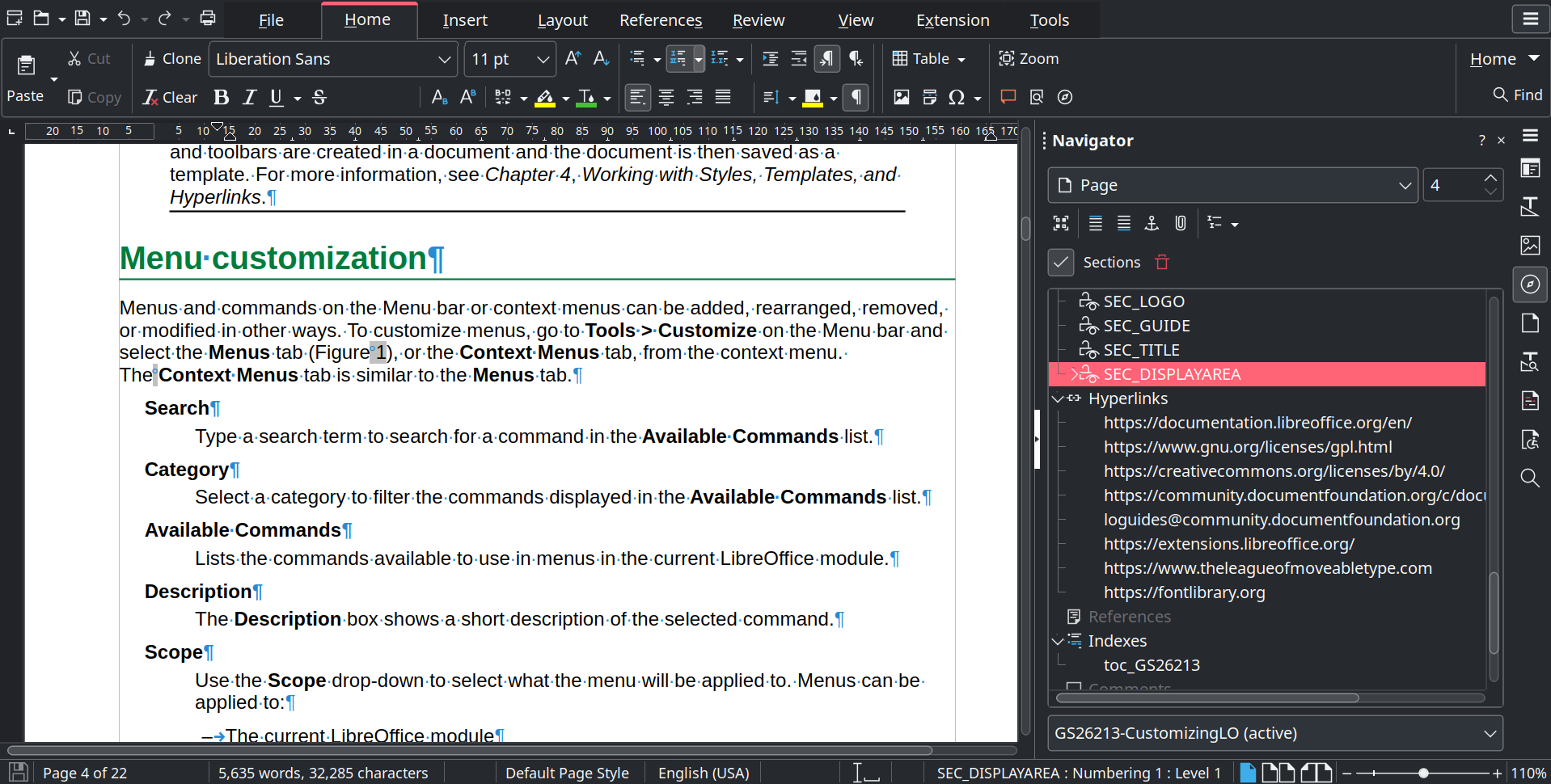 word processor window in dark mode, showing a page with black text on a white background