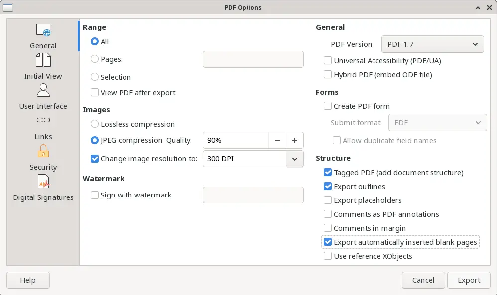 Exporting the project as a PDF file