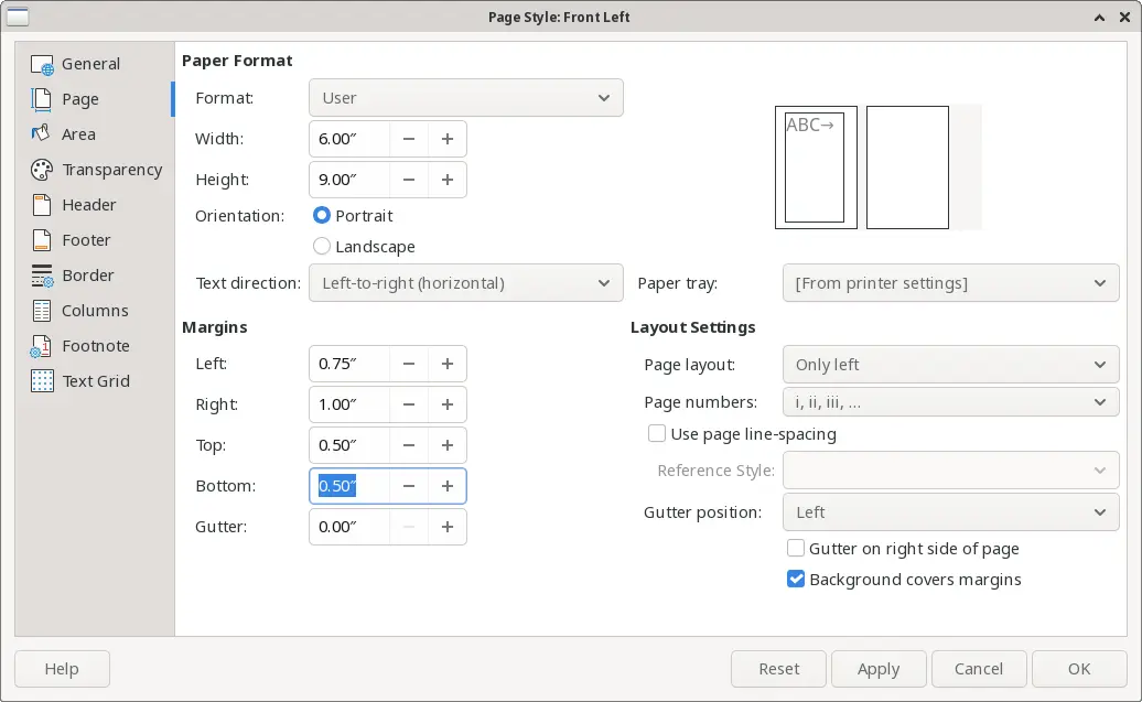 I also set my page size to 6×9